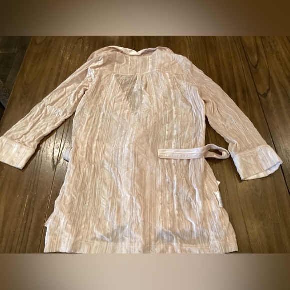 BCBG Maxazria Crushed Velvet Robe Wrap Dress long sleeve v neck almond pink L - Picture 4 of 13